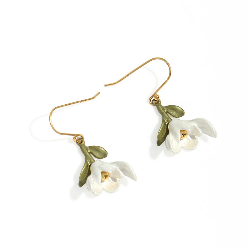 Fashionable Women's Silver 925 White Magnolia