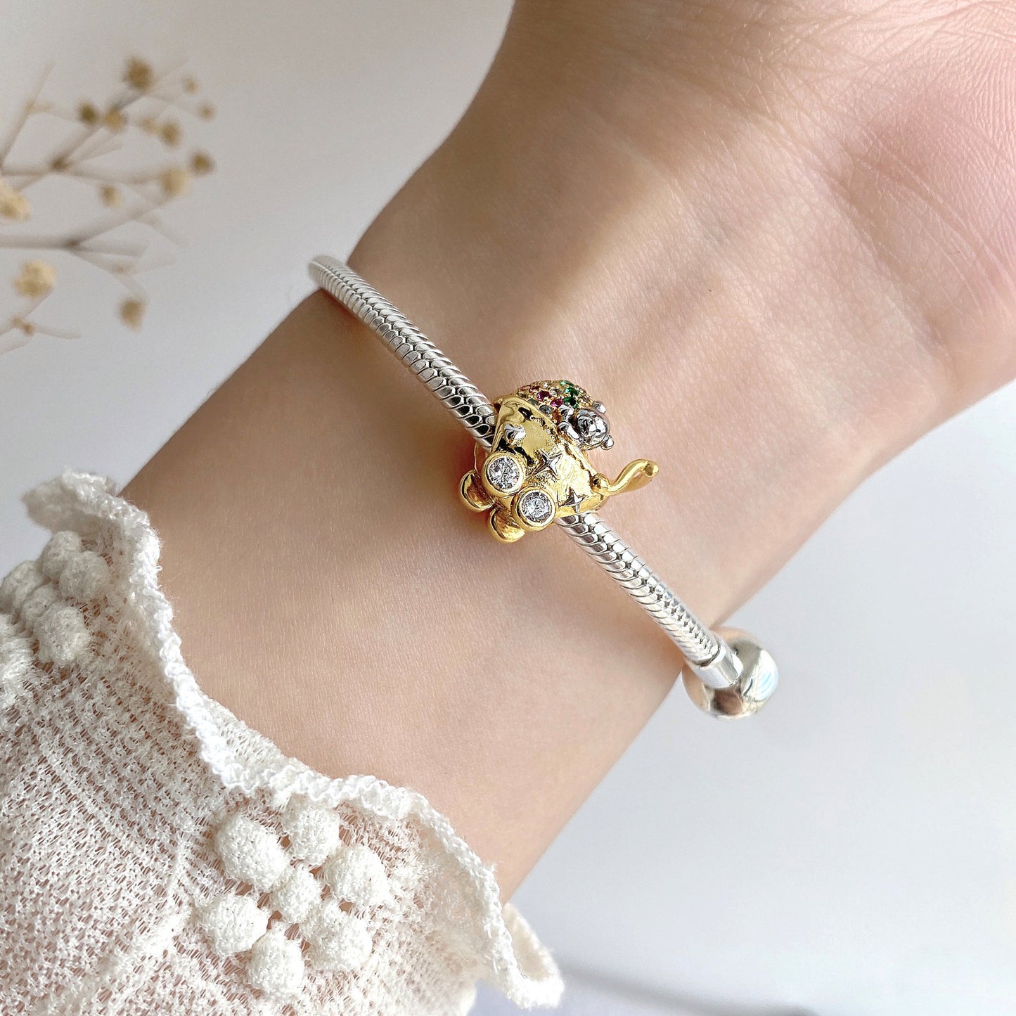 Lovely Bear Stroller 925 Sterling Silver Beads Mother's Day Bracelet Diy Beads Silver Accessories