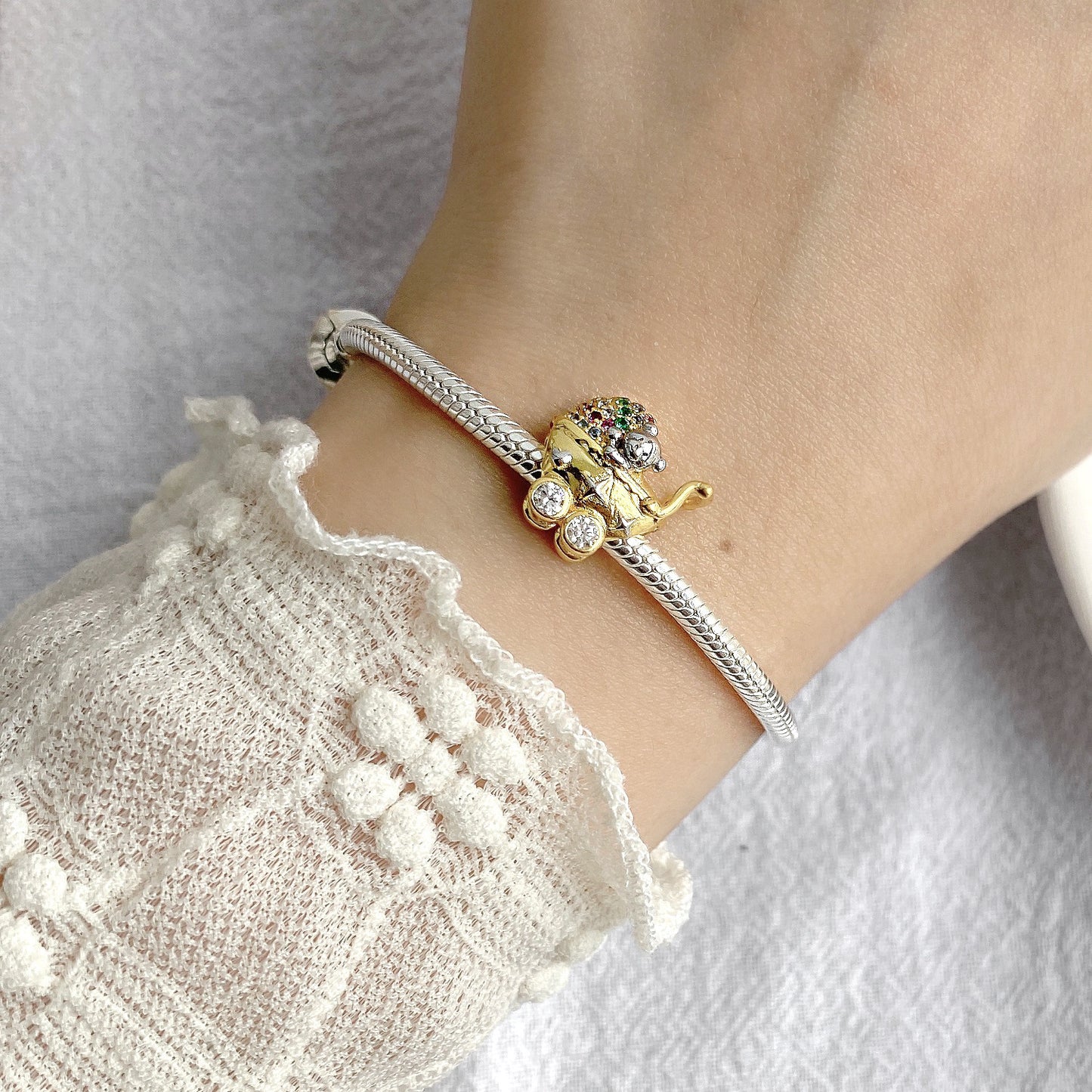 Lovely Bear Stroller 925 Sterling Silver Beads Mother's Day Bracelet Diy Beads Silver Accessories