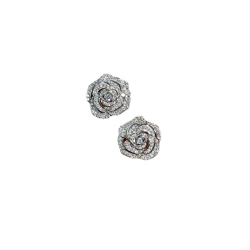 Women's 925 Silver Camellia Stud Earrings