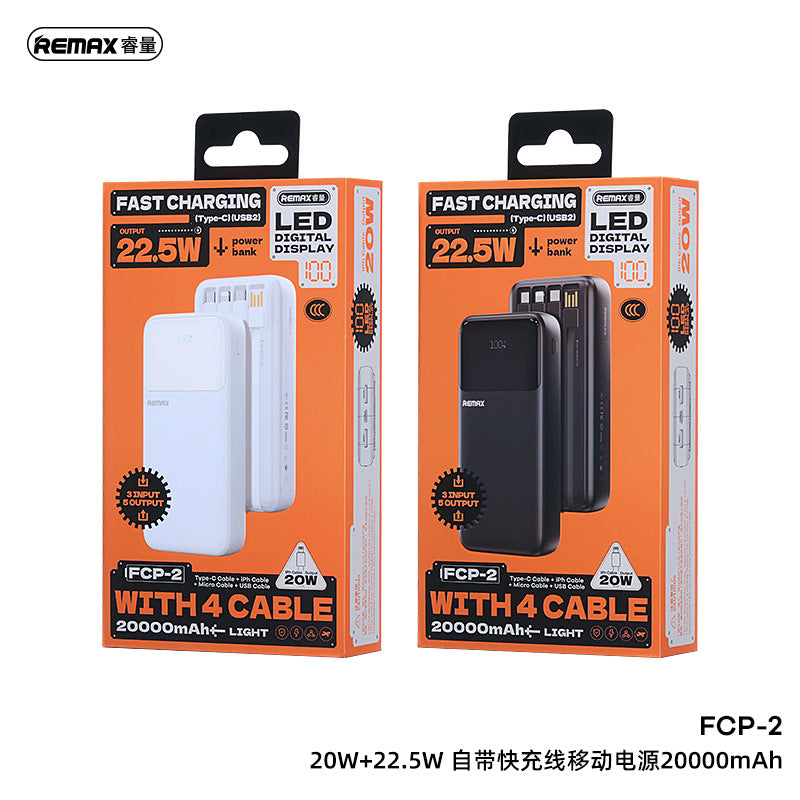 Portable Power Bank 20000mAh Large Capacity Fast Charging External Battery Comes with 4-Wire Charger PowerBank for IPhone Xiaomi