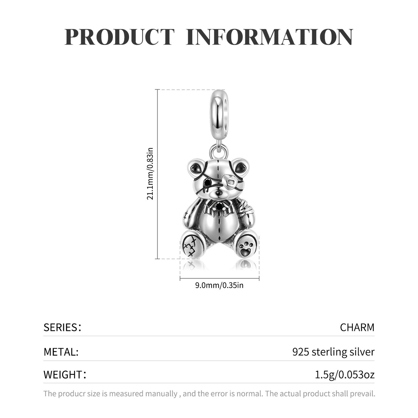Original Design Violence Candy Rabbit Plain Silver Beads 925 Sterling Silver Bracelet Accessories