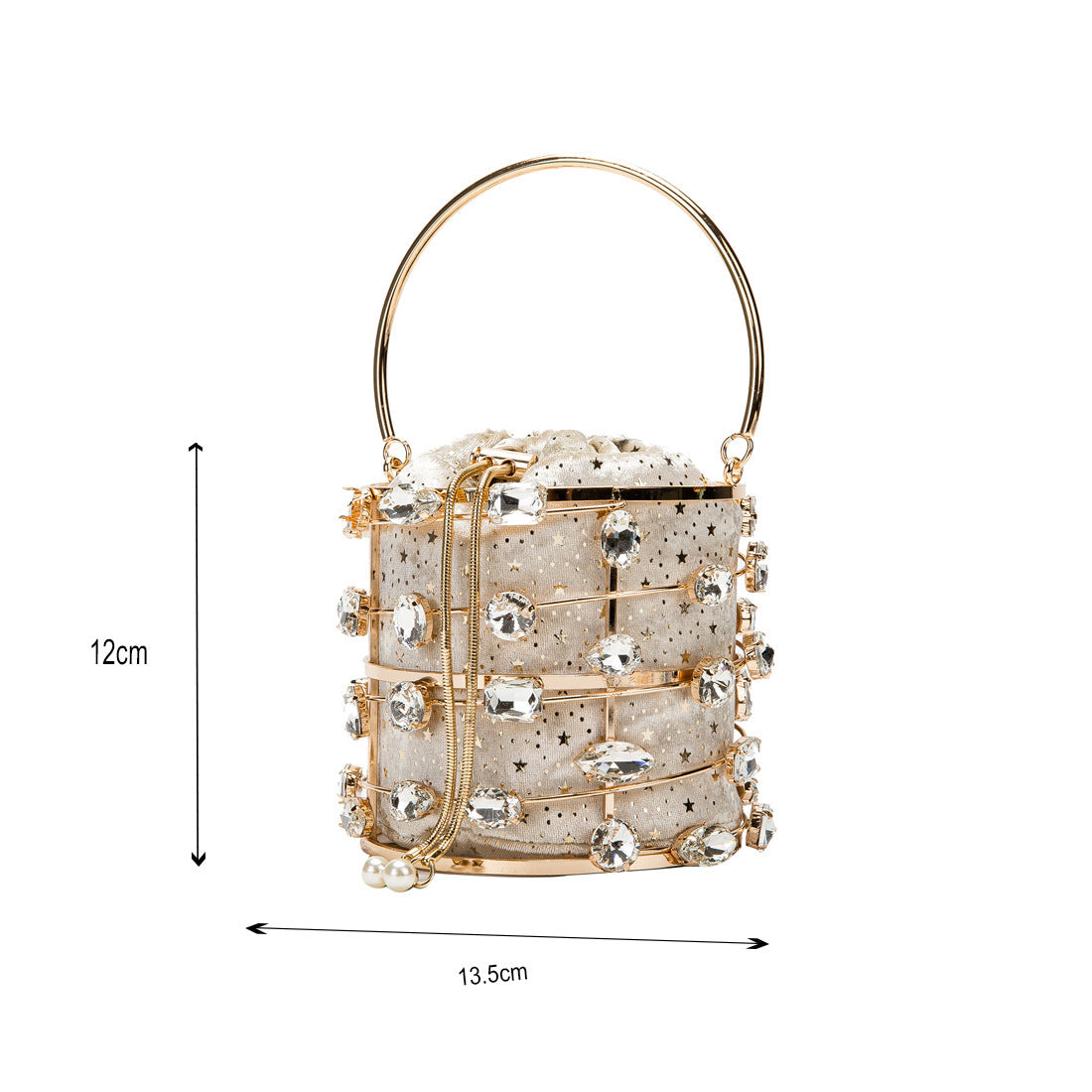 Metal Hollow Diamond Handbag Velvet Dinner Pearl Bracelet Bag