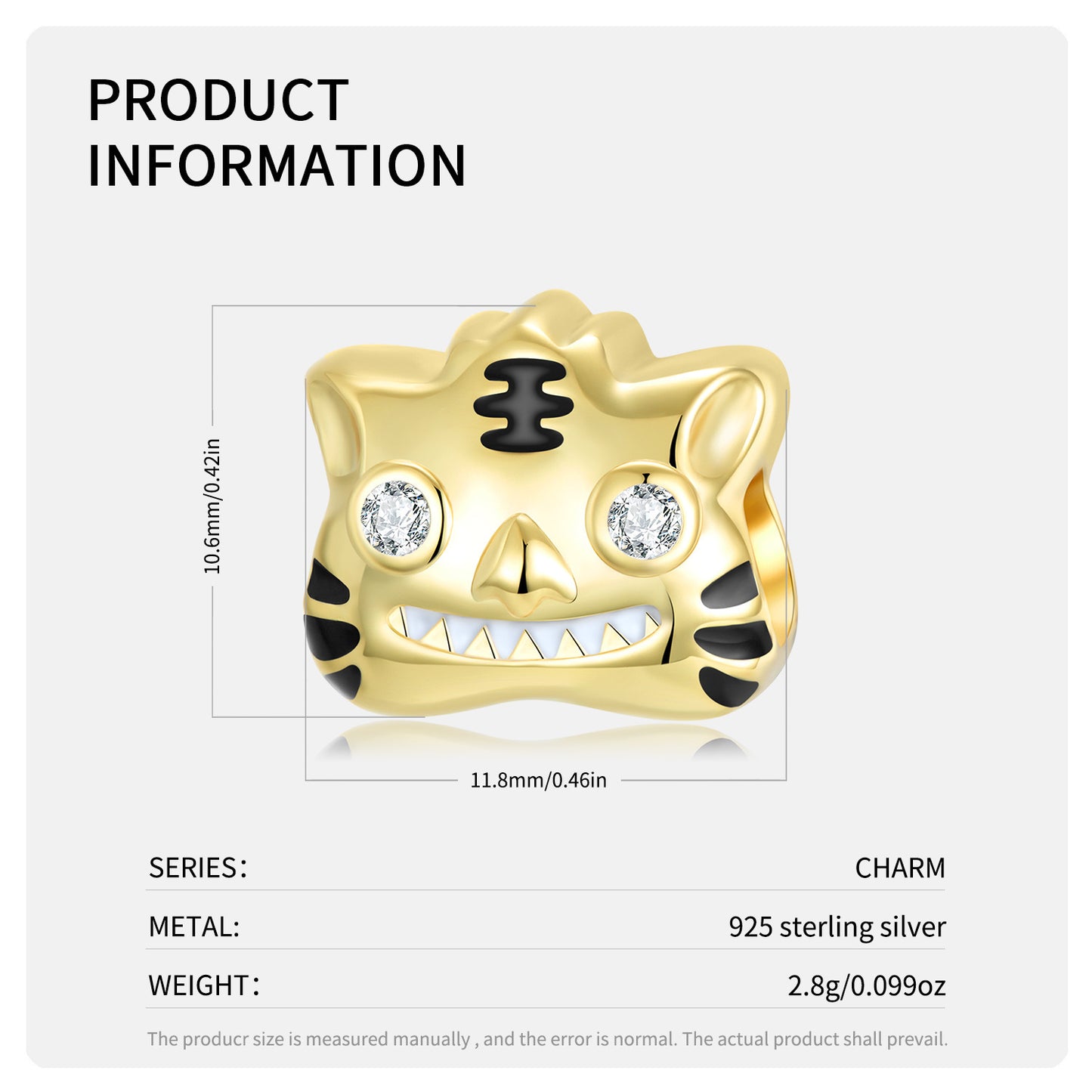 Lovely Golden Tiger 925 Sterling Silver Beaded Diy Accessories