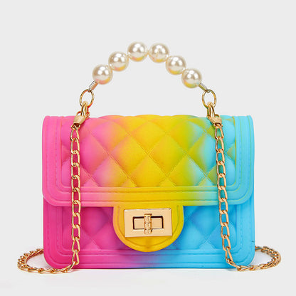 New Mini Female Bag Wholesale Rainbow Bag PVC Chain Jelly Bag Spray Color Gradient Pearl Handbag