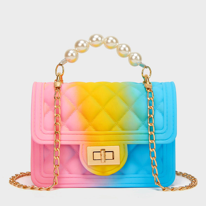 New Mini Female Bag Wholesale Rainbow Bag PVC Chain Jelly Bag Spray Color Gradient Pearl Handbag