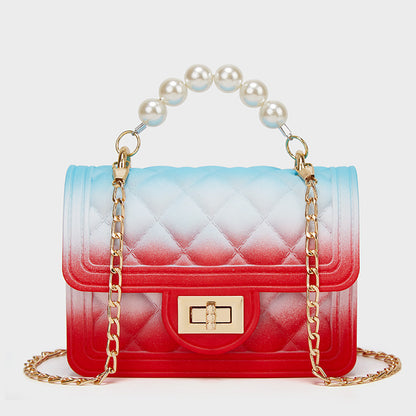 New Mini Female Bag Wholesale Rainbow Bag PVC Chain Jelly Bag Spray Color Gradient Pearl Handbag