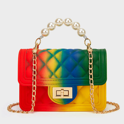 New Mini Female Bag Wholesale Rainbow Bag PVC Chain Jelly Bag Spray Color Gradient Pearl Handbag