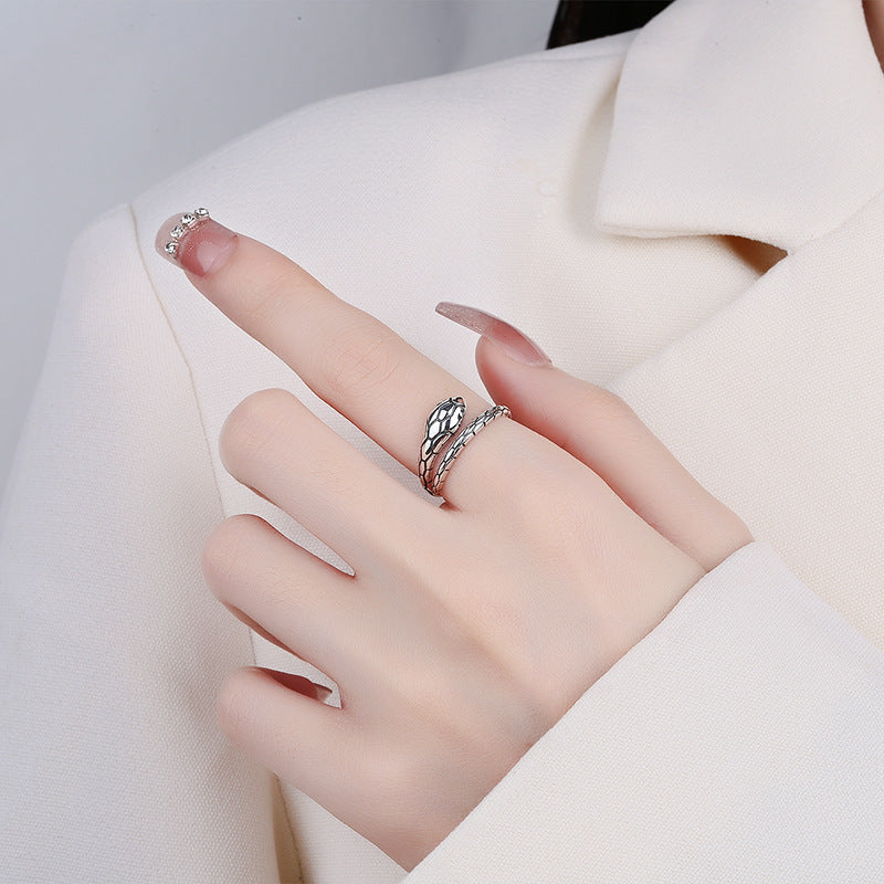 925 Silver Ring Ins Fashion Couple Ring Vintage Snake Head