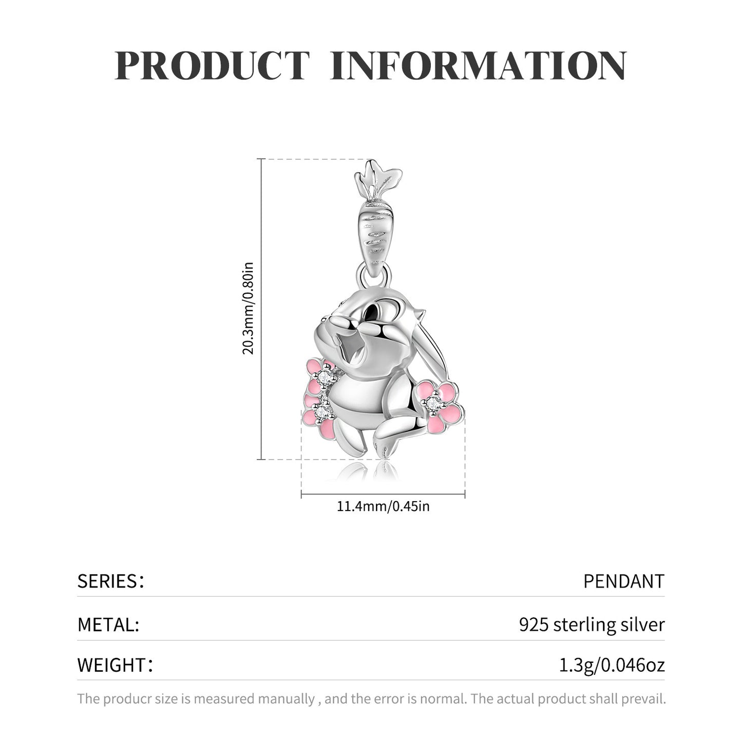 Cute Carrot Rabbit 925 Sterling Silver Enamel Necklace Original Girls' Ins Sweater Chain
