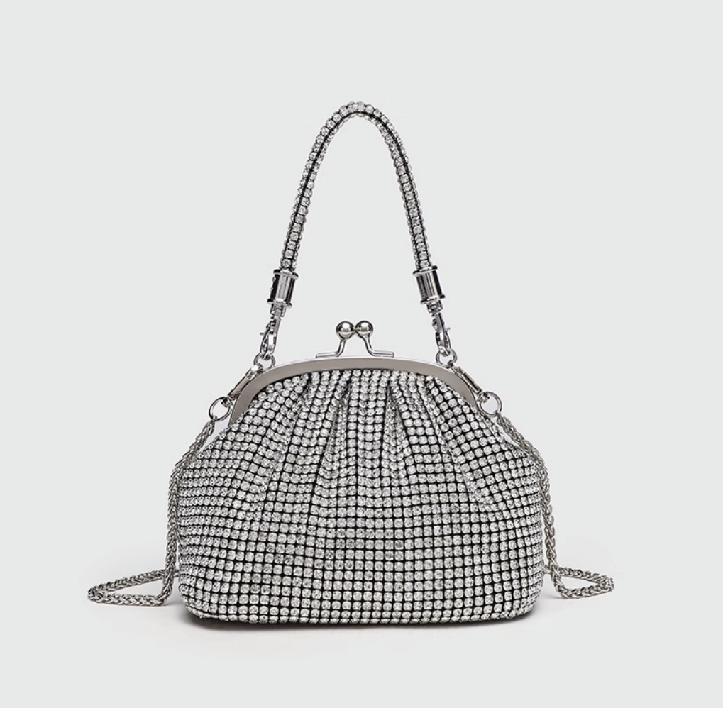 Handmade Rhinestone Evening Bag with Chic Chain Strap for Ultimate Glamour