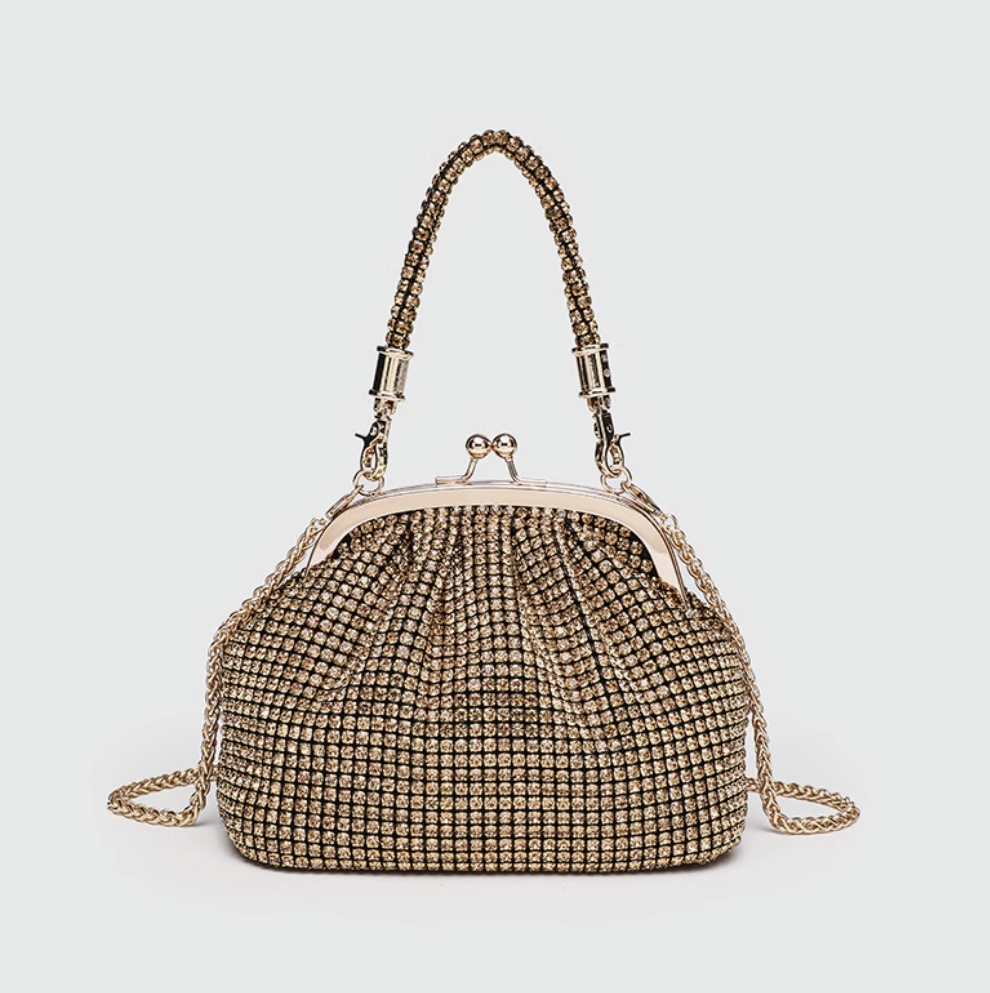 Handmade Rhinestone Evening Bag with Chic Chain Strap for Ultimate Glamour
