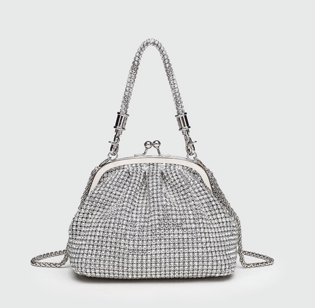 Handmade Rhinestone Evening Bag with Chic Chain Strap for Ultimate Glamour