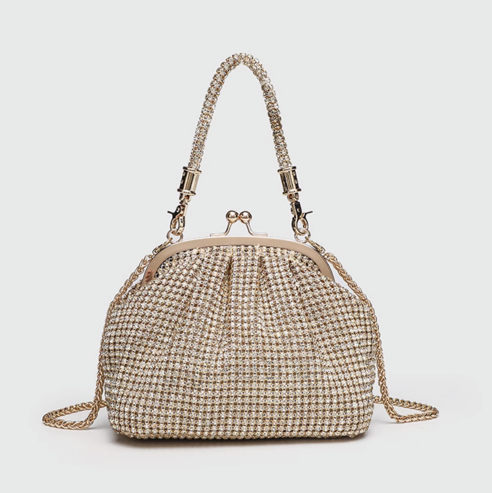 Handmade Rhinestone Evening Bag with Chic Chain Strap for Ultimate Glamour