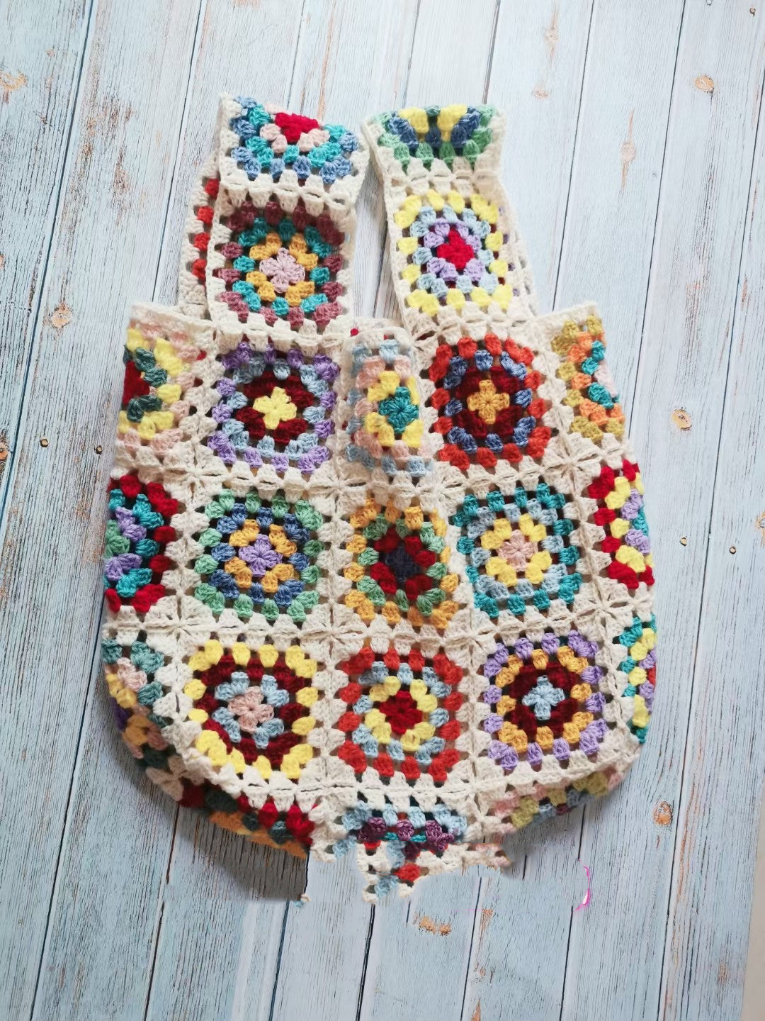 Grandmother Grid Hand Crochet Knitting Wool Bag