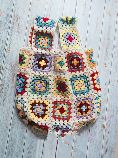 Grandmother Grid Hand Crochet Knitting Wool Bag
