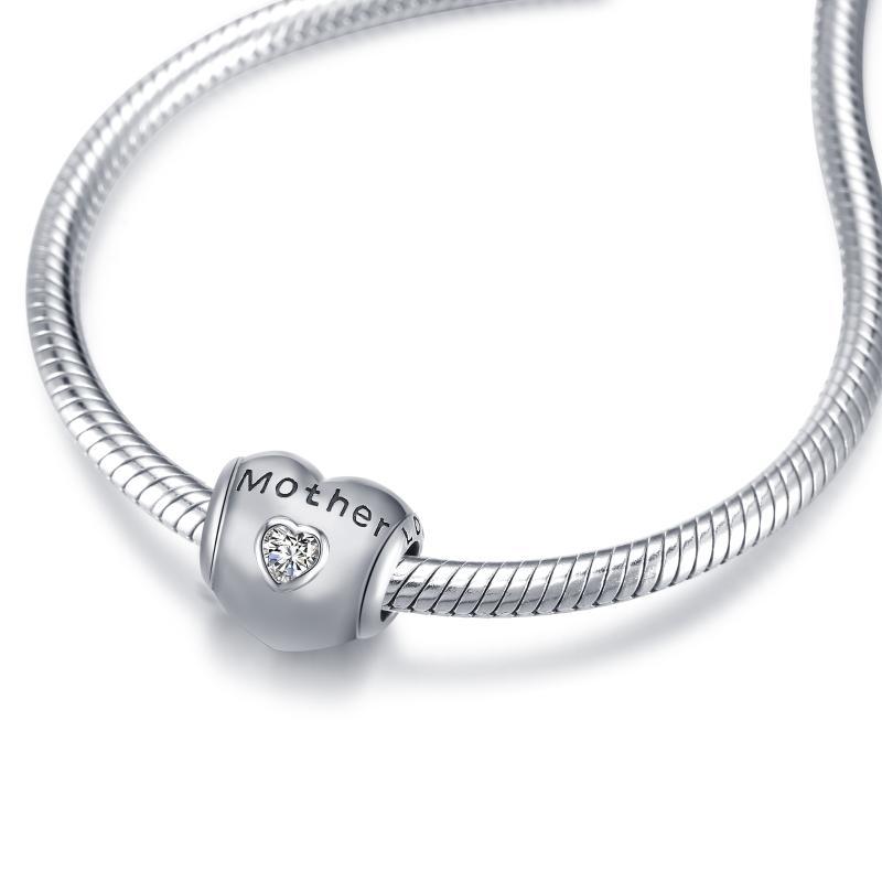 925 Sterling Silver Heart Zircon Bracelet Necklace Charm for Mother