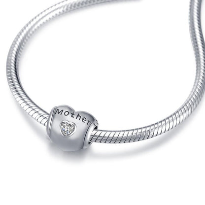 925 Sterling Silver Heart Zircon Bracelet Necklace Charm for Mother