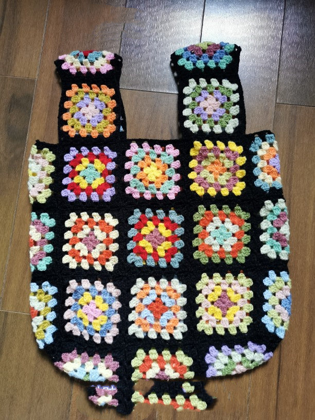 Grandmother Grid Hand Crochet Knitting Wool Bag