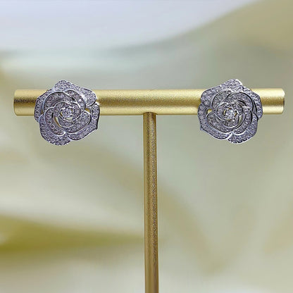 Women's 925 Silver Camellia Stud Earrings