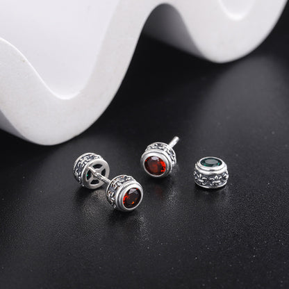 925 Sterling Silver Double-sided Wear Screw Earrings Vintage Old Punk