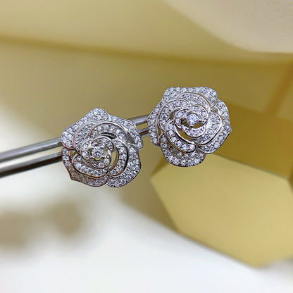 Women's 925 Silver Camellia Stud Earrings