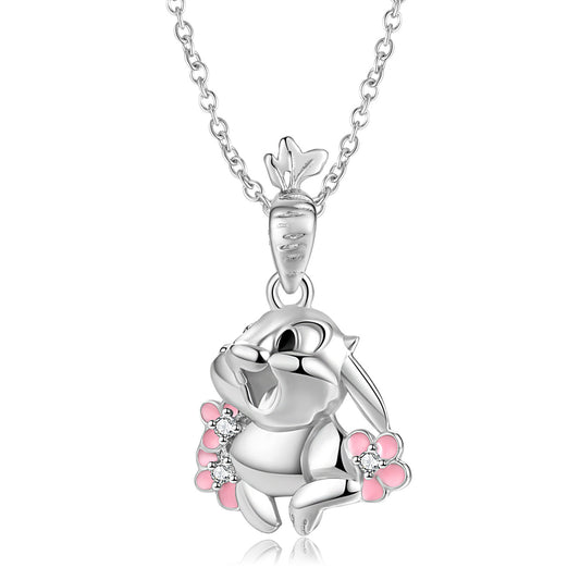 Cute Carrot Rabbit 925 Sterling Silver Enamel Necklace Original Girls' Ins Sweater Chain