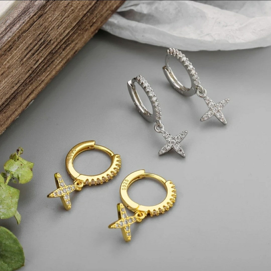 925 Sterling Silver Diamond Star Earrings