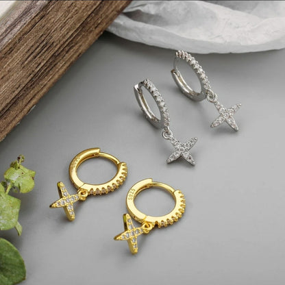 925 Sterling Silver Diamond Star Earrings