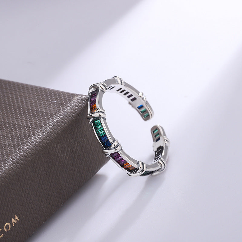 Sterling Silver 925 Rainbow Ring Female Design Small Fashion