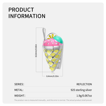 925 Sterling Silver Drop Gel Ice Cream Beads Diy Bead Clip Accessories