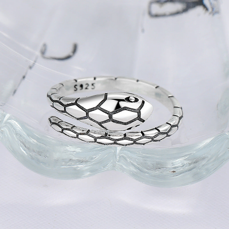 925 Silver Ring Ins Fashion Couple Ring Vintage Snake Head