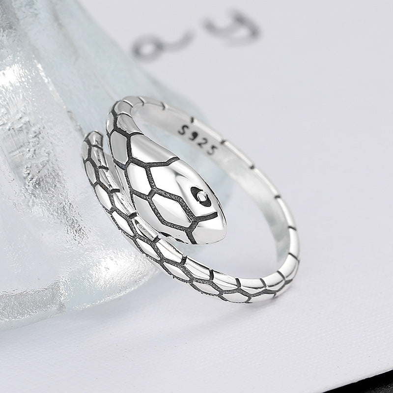 925 Silver Ring Ins Fashion Couple Ring Vintage Snake Head