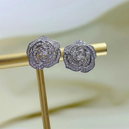Women's 925 Silver Camellia Stud Earrings