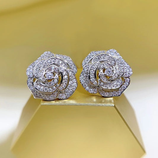 Women's 925 Silver Camellia Stud Earrings