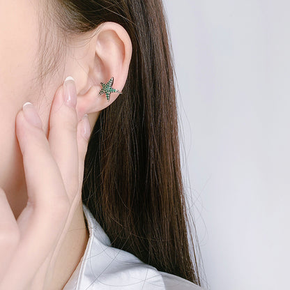 925 Silver Earless Earrings Female Full Diamond Stars Lucky Starfish Earrings