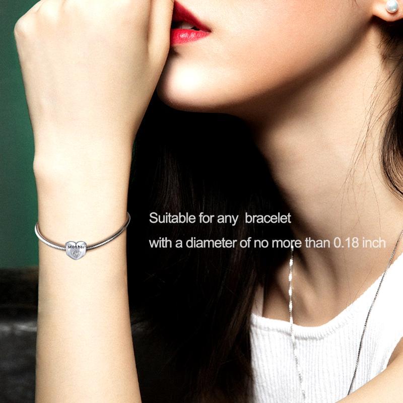 925 Sterling Silver Heart Zircon Bracelet Necklace Charm for Mother
