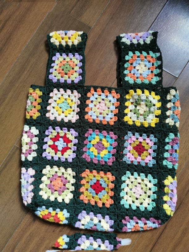 Grandmother Grid Hand Crochet Knitting Wool Bag