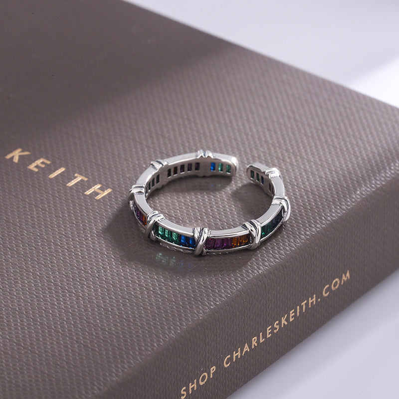 Sterling Silver 925 Rainbow Ring Female Design Small Fashion