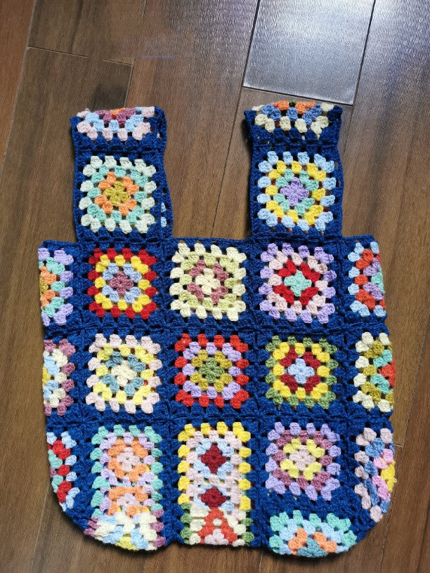 Grandmother Grid Hand Crochet Knitting Wool Bag